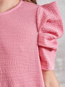 SHEIN Váy tay phồng kết cấu bằng vải dệt thời trang cho các cô gái lớn - Màu Hồng baby - Xem 3