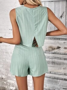 SHEIN Privé Chất rắn Áo ba lỗ & Quần short - màu xanh lá - Xem 2
