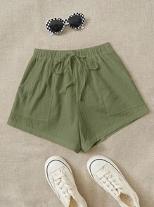 SHEIN EZwear Shorts de cintura con cordón con bolsillo oblicuo
