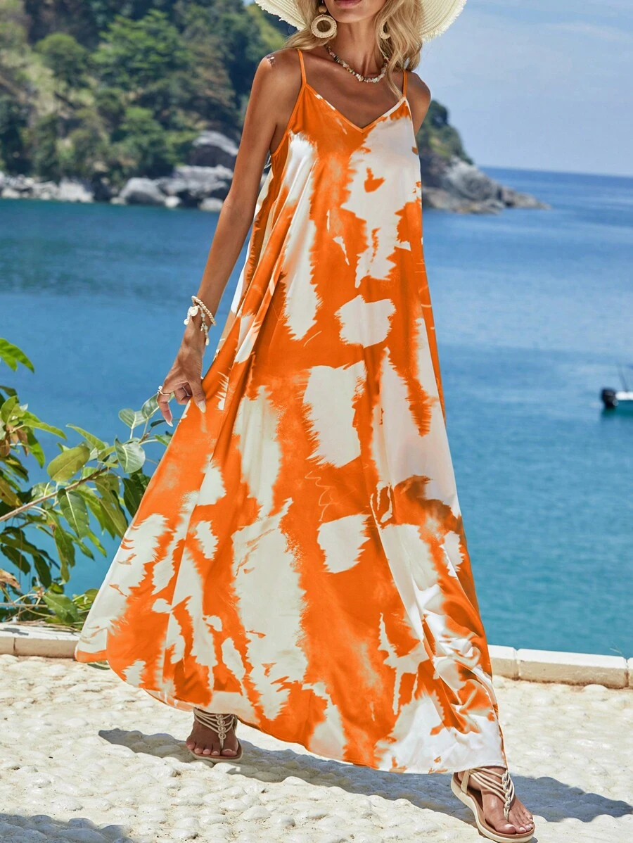 SHEIN VCAY Tie Dye Cami Dress - Burnt Orange - View 1