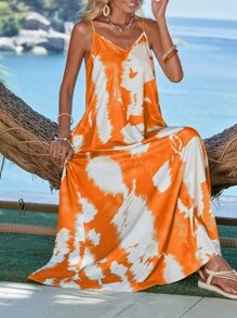 SHEIN VCAY Tie Dye Cami Dress - Burnt Orange - View 5