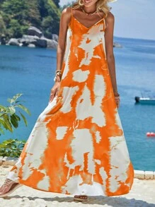SHEIN VCAY Tie Dye Cami Dress - Burnt Orange - View 6
