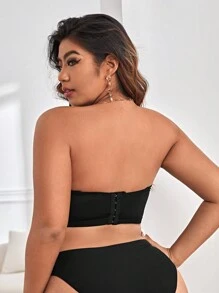 Talla grande Sujetador bandeau de malla en contraste - Negro - Ver 2