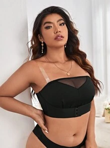 Talla grande Sujetador bandeau de malla en contraste - Negro - Ver 5