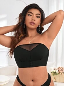 Talla grande Sujetador bandeau de malla en contraste - Negro - Ver 6