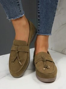 金屬和結飾平底樂福鞋 - 摩卡棕 - 查看 1