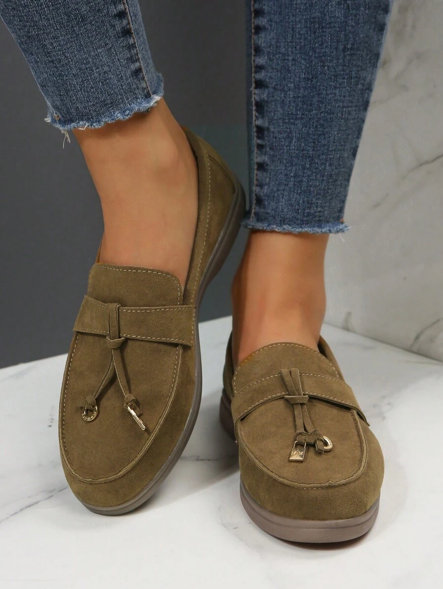 金屬和結飾平底樂福鞋 - 摩卡棕 - 查看 1