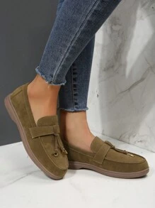 金屬和結飾平底樂福鞋 - 摩卡棕 - 查看 2