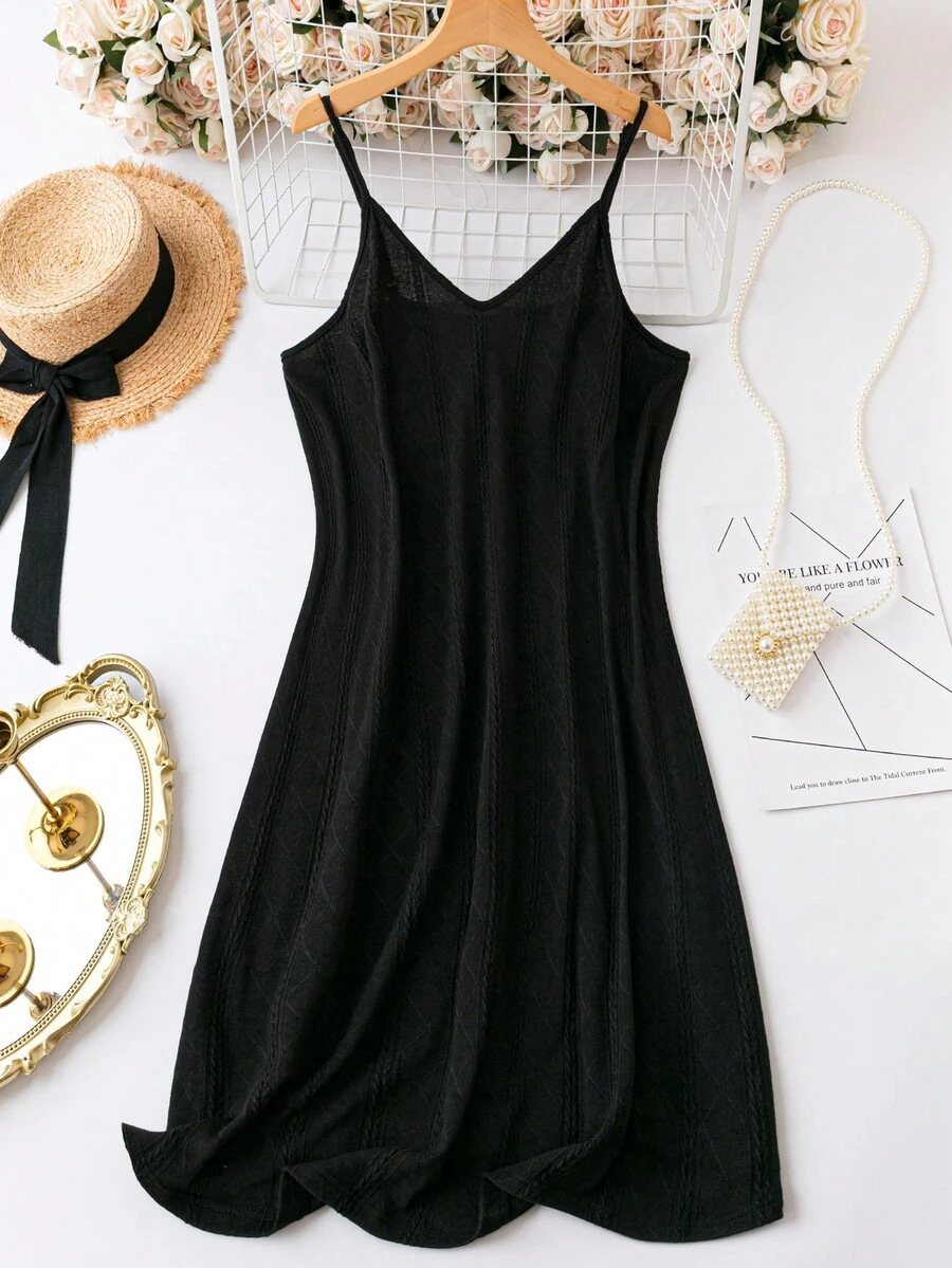 SHEIN Clasi Vestido de tirantes unicolor - Negro - Ver 1