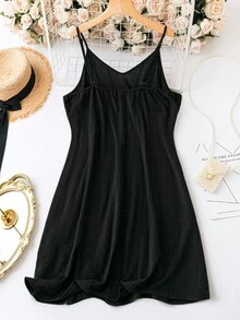 SHEIN Clasi Vestido de tirantes unicolor - Negro - Ver 2