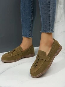 金屬和結飾平底樂福鞋 - 摩卡棕 - 查看 6