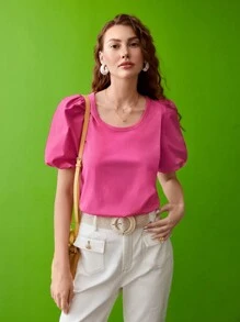 MOTF PREMIUM BALLOON SLEEVE T-SHIRT - Pink - View 2