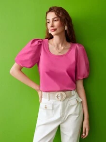 MOTF PREMIUM BALLOON SLEEVE T-SHIRT - Pink - View 6