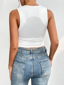 SHEIN PETITE Top tank crop unicolor fruncido lateral - Blanco - Ver 2