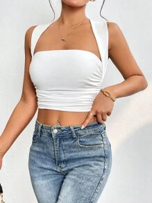 SHEIN PETITE Top tank crop unicolor fruncido lateral - Blanco - Ver 3