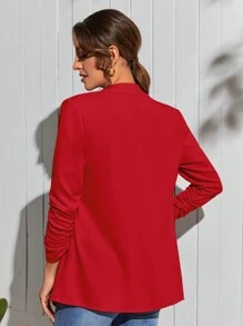SHEIN Essnce 素色開門襟抽褶袖開門襟西裝外套 - 紅色 - 查看 2