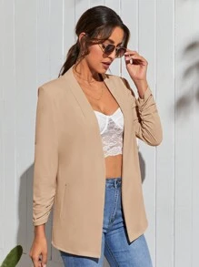 SHEIN Essnce Blazer Unicolore À Manches Froncées Ouvert