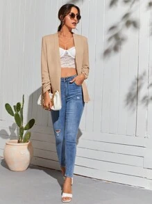 SHEIN Essnce Blazer Unicolore À Manches Froncées Ouvert