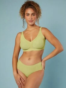 LUVLETTE Dream Curve 2ndSkin Wireless Plunge Lounge Silicone No Show Bra - Green - View 6