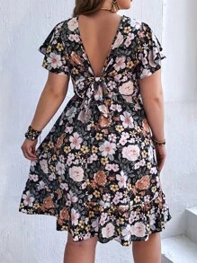 SHEIN VCAY Vestido con estampado floral bajo con fruncido - Multicolor - Ver 2