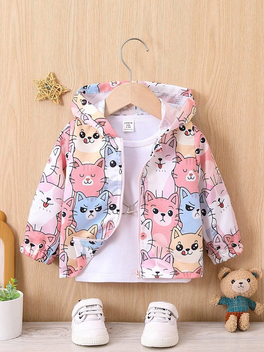 Đứa bé gái Đồ họa Hoạt hình Dây kéo mặt trước Áo trùm đầu Without Tee - Nhiều màu - Xem 1