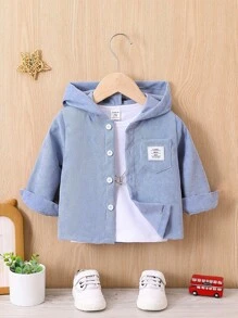 男嬰字母補丁細節前口袋連帽外套不帶T恤 - 藍色 - 查看 1