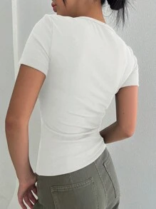 DAZY Chất rắn Scoop Cổ Áo thun - trắng - Xem 2