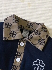 男嬰幾何圖案織帶拼接POLO衫和短褲 - 彩色 - 查看 3