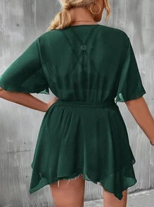 SHEIN Clasi Áo sơ mi Plus Size Thắt lưng Trọn gói màu trơn Giải trí - Màu xanh lá cây đậm - Xem 2