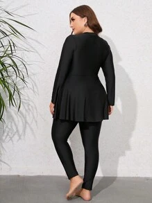 Swim Mulvari Plus Size Summer Beach Plus Flounce Hem Full Body Burkini Swimsuit Arabic Clothing - Black - View 2