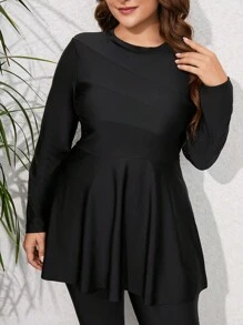 Swim Mulvari Plus Size Summer Beach Plus Flounce Hem Full Body Burkini Swimsuit Arabic Clothing - Black - View 3