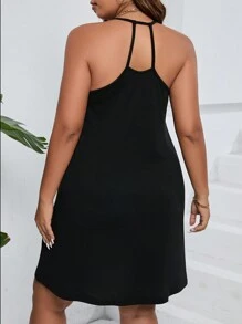 Celure 大碼素色吊帶洋裝 - 黑色 - 查看 2