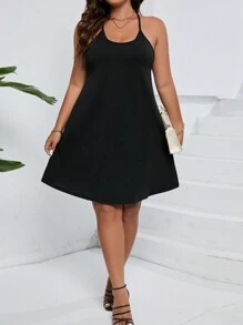 Celure 大碼素色吊帶洋裝 - 黑色 - 查看 3