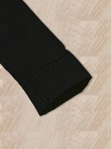 青少年女孩素色褶邊前紐扣襯衫 - 黑色 - 查看 3