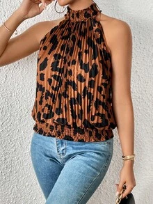 SHEIN Privé 滿版印花後鎖孔百褶襯衫 - 彩色 - 查看 5