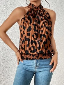 SHEIN Privé 滿版印花後鎖孔百褶襯衫 - 彩色 - 查看 3