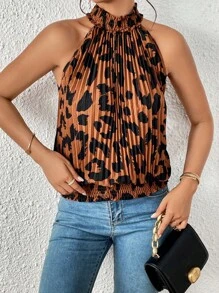 SHEIN Privé 滿版印花後鎖孔百褶襯衫 - 彩色 - 查看 1