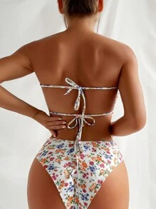 Swim Mod 碎花褶邊抹胸一片式泳衣 - 彩色 - 查看 2