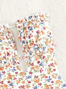 Swim Mod 碎花褶邊抹胸一片式泳衣 - 彩色 - 查看 3