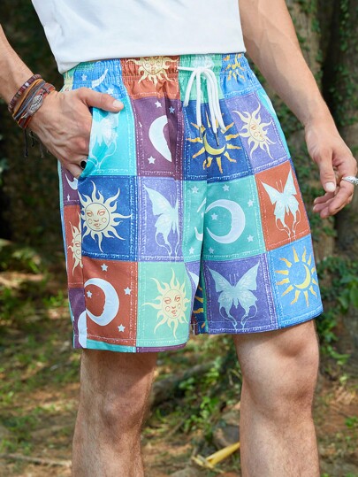 Guys Patchwork Print Drawstring Waist Shorts