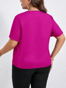 SHEIN Privé Blusa unicolor de cuello de muesca - Rosa Fucsia - Ver 3