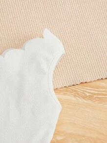 SHEIN Đầm bé gái Bất đối xứng Sò điệp màu trơn Giải trí - trắng - Xem 3