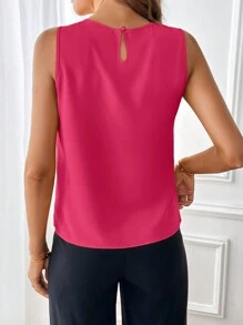 SHEIN Privé Solid Fold Pleated Detail Summer Sleeveless Blouse,Sleeveless Tops - Hot Pink - View 2