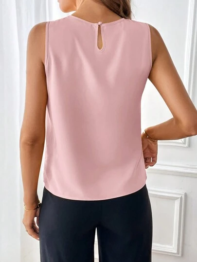 SHEIN Privé Solid Fold Pleated Detail Sleeveless Blouse