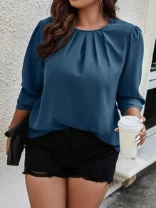 SHEIN Unity Plus Solid Plicated Detail Blouse Fall Cloth For Women