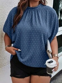 SHEIN Clasi Áo sơ mi Plus Size Buộc lại màu trơn Giải trí - Màu xanh lam - Xem 3