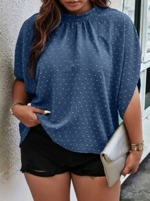 SHEIN Clasi Áo sơ mi Plus Size Buộc lại màu trơn Giải trí - Màu xanh lam - Xem 4