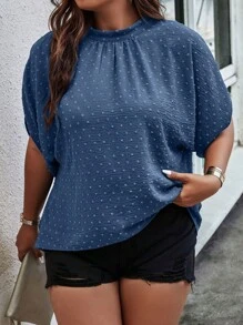 SHEIN Clasi Áo sơ mi Plus Size Buộc lại màu trơn Giải trí - Màu xanh lam - Xem 5