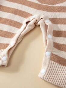 Baby Girl Cartoon Pattern Striped Knit Jumpsuit - Multicolor - View 3