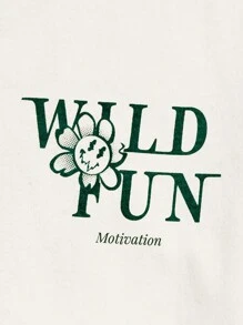 SHEIN EZwear Plus Slogan Graphic Drop Shoulder Tee - White - View 4